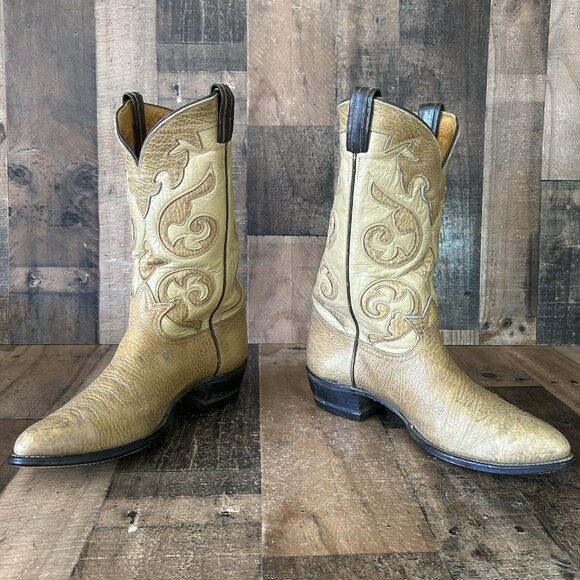 Tony Lama Vintage Bullhide Leather Inlay Cowboy Boots Mens 12 D - Picture 10 of 12